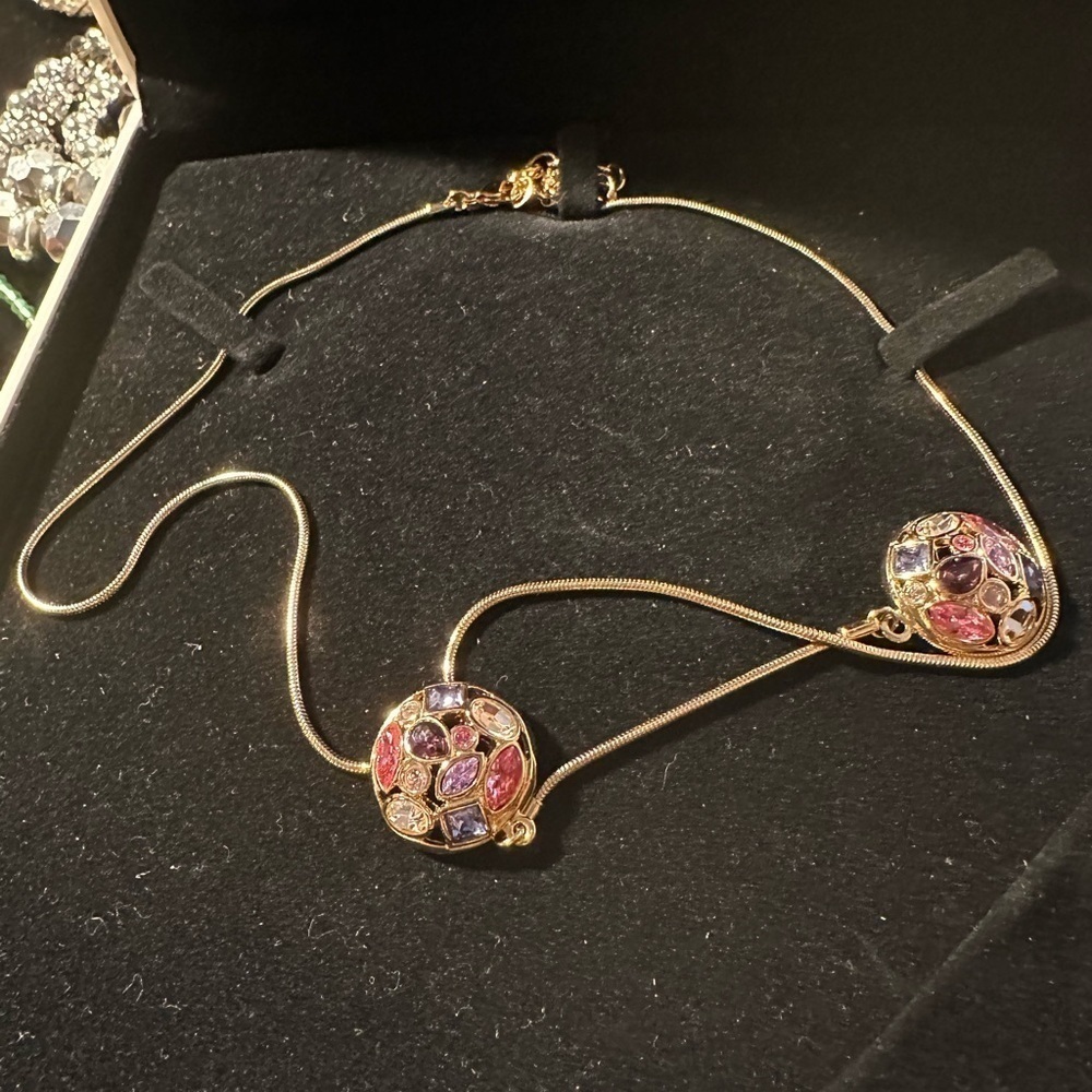 Swarovski gold plated necklace multicolored gemstone pendants